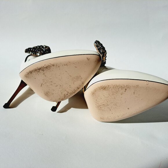 Gucci White Leather Elastic Crystal Bow Pumps Shoes Heels Size 36 / US 6 - Picture 9 of 16